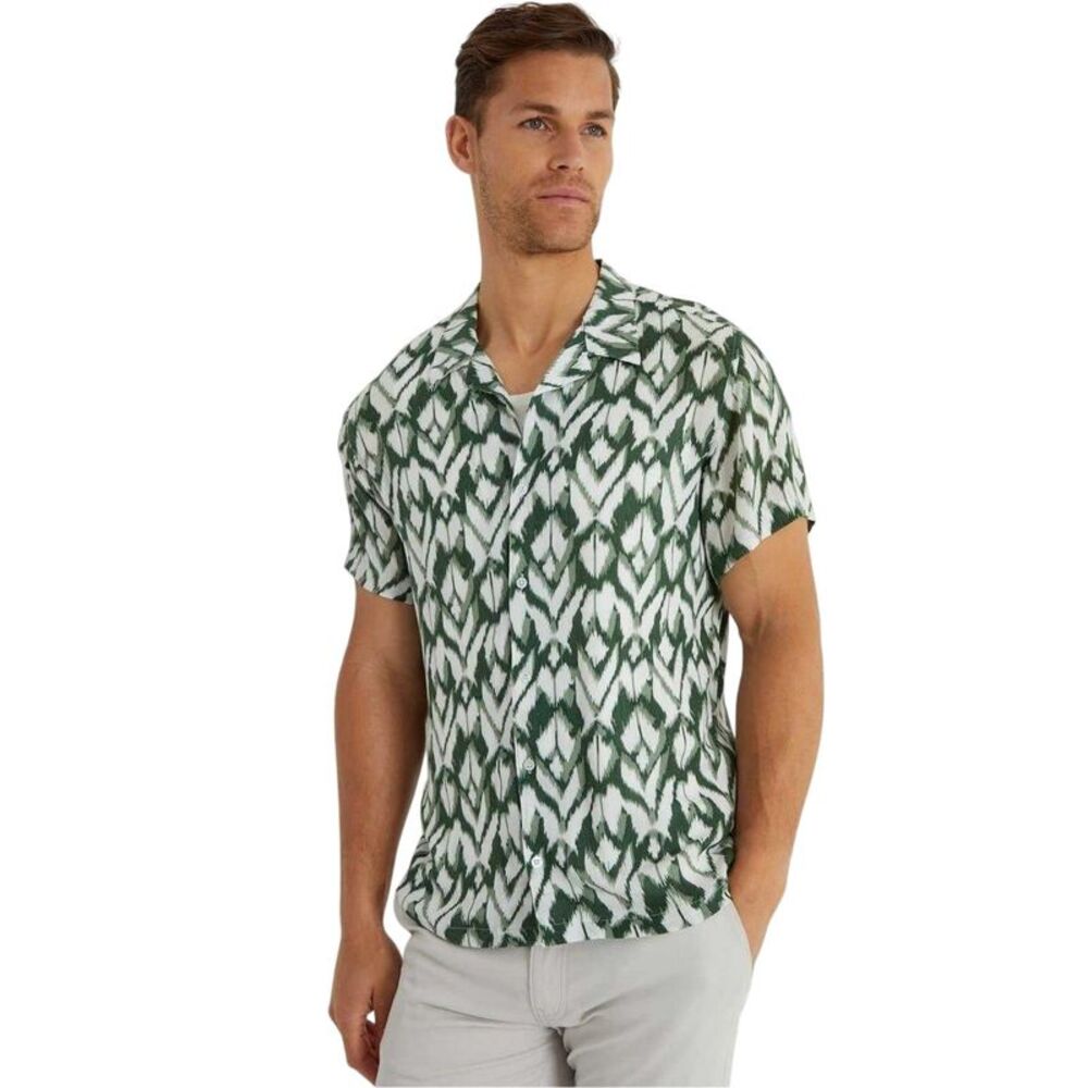 Threadbare Mens Geometric Short-Sleeved Shirt / Pine Green